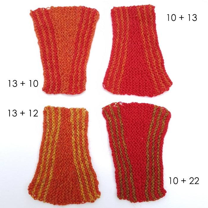 Kontorbasker strikkekit rødlige farveforslag